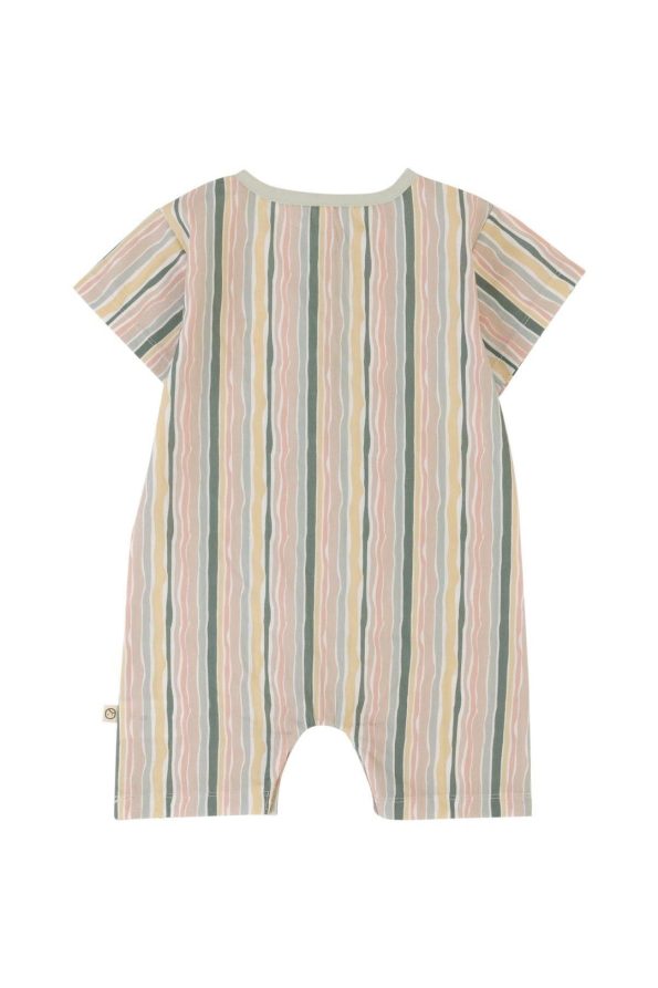 Short Sleeve Baby Romper Green Striped Organic Cotton
