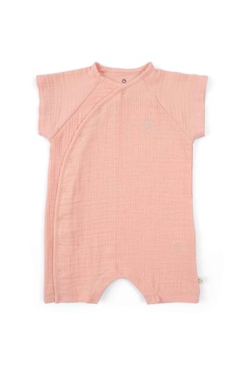 Cross-Front Organic Cotton Muslin Baby Romper in Pink
