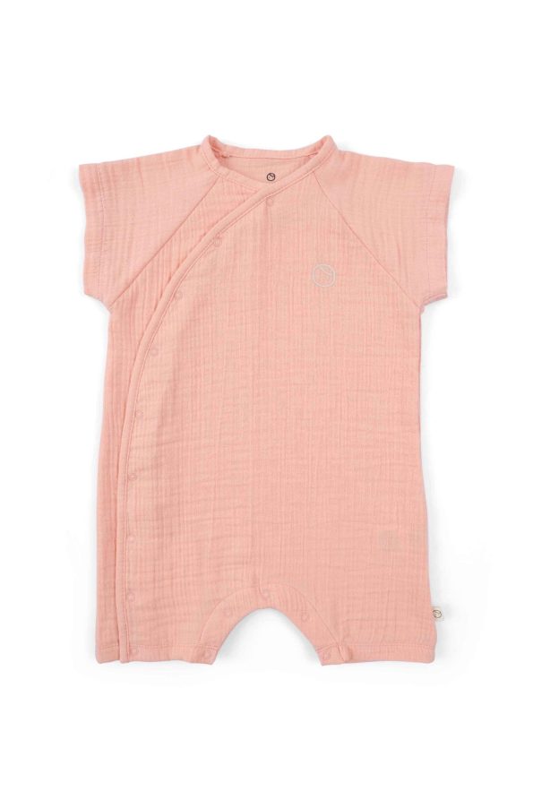 Cross-Front Organic Cotton Muslin Baby Romper in Pink