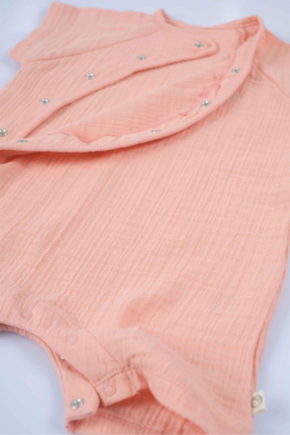 Cross-Front Organic Cotton Muslin Baby Romper in Pink