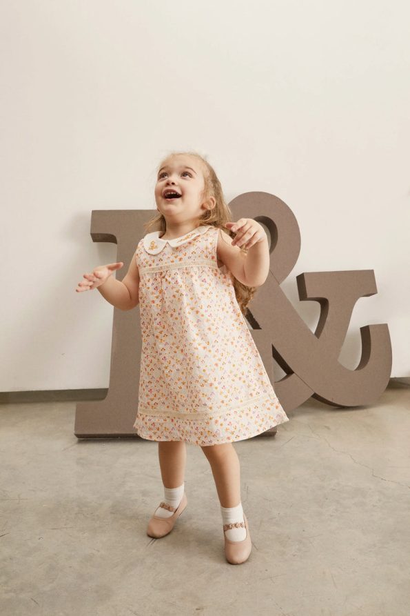 Bloomy Spring Patterned Orange Dress