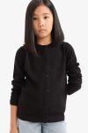 Girls' Button-Up Crew Neck Knit Cardigan