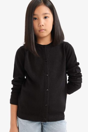 Girls' Button-Up Crew Neck Knit Cardigan