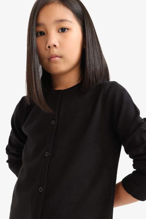 Girls' Button-Up Crew Neck Knit Cardigan