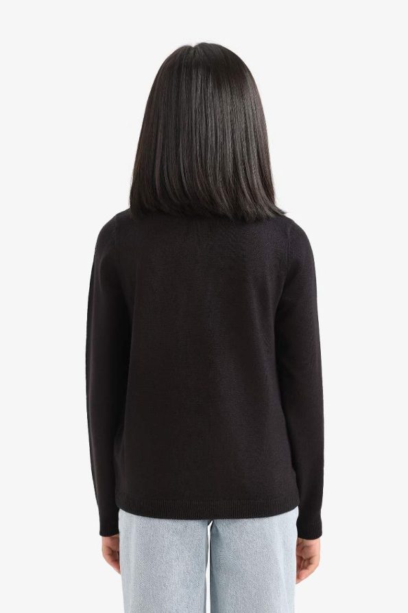 Girls' Button-Up Crew Neck Knit Cardigan