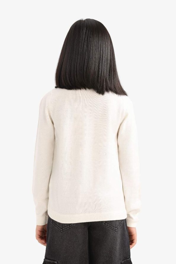 Girls' Buttoned Crew Neck Knit Cardigan