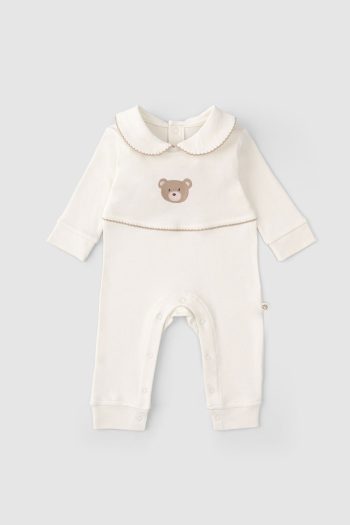 Organic Cotton Baby Collar Romper with Bear Embroidery