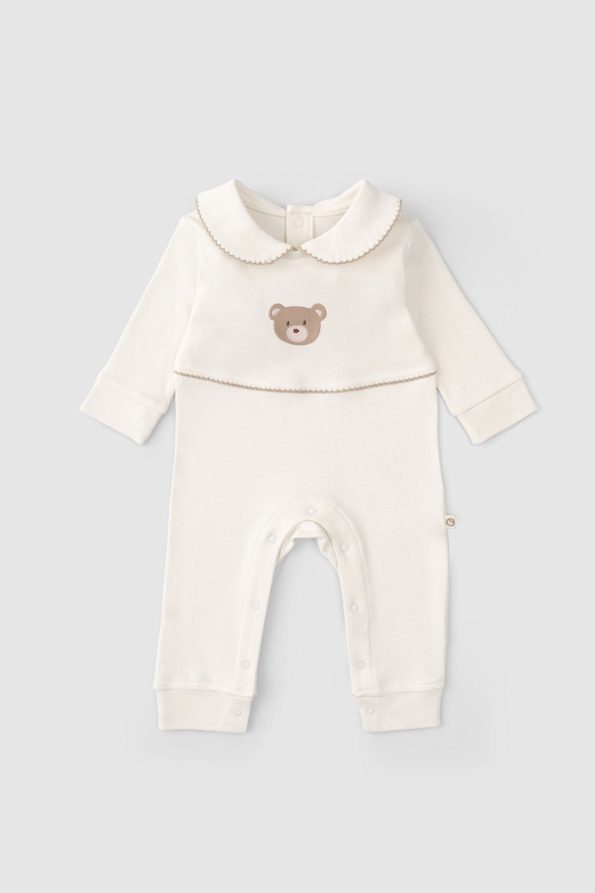 Organic Cotton Baby Collar Romper with Bear Embroidery