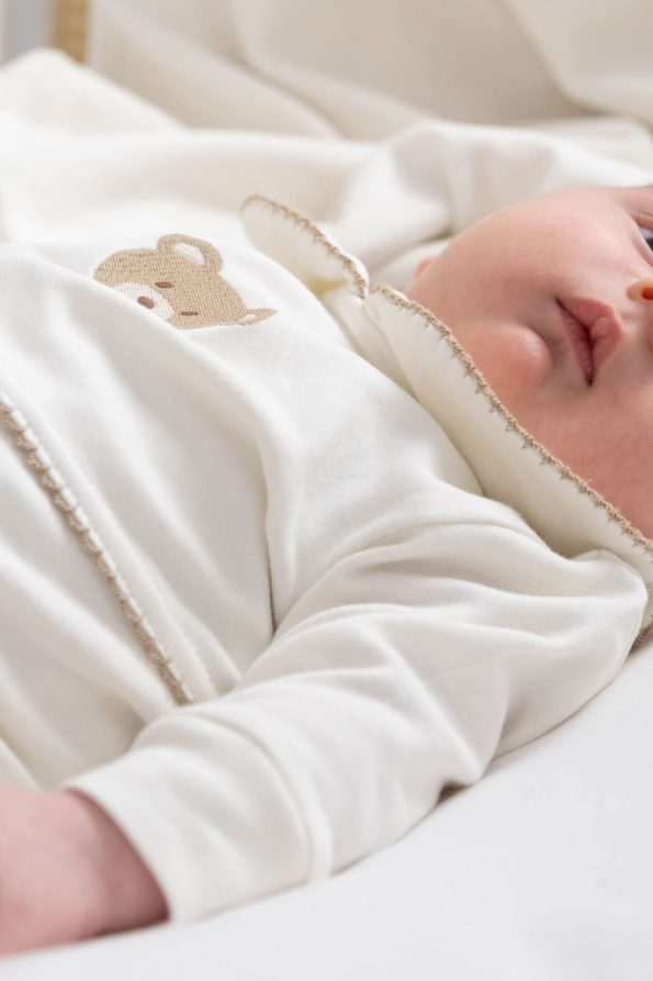 Organic Cotton Baby Collar Romper with Bear Embroidery