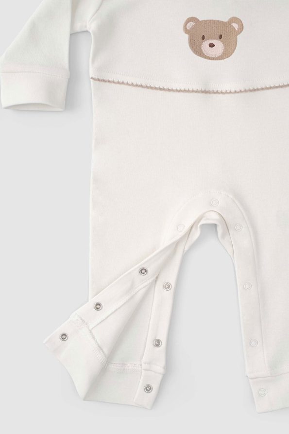Organic Cotton Baby Collar Romper with Bear Embroidery