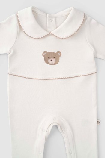 Organic Cotton Baby Collar Romper with Bear Embroidery