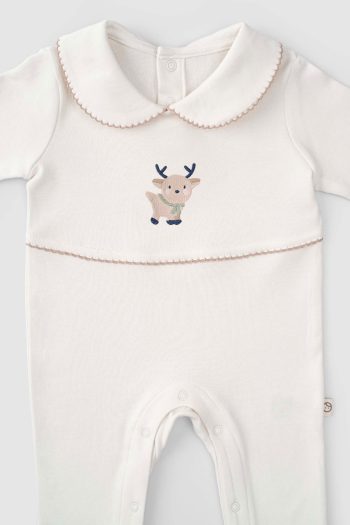 Organic Cotton Baby Collar Romper with Deer Embroidery