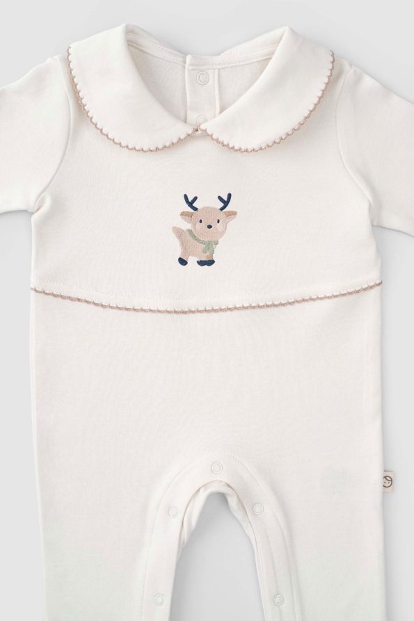 Organic Cotton Baby Collar Romper with Deer Embroidery