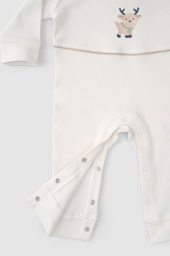 Organic Cotton Baby Collar Romper with Deer Embroidery