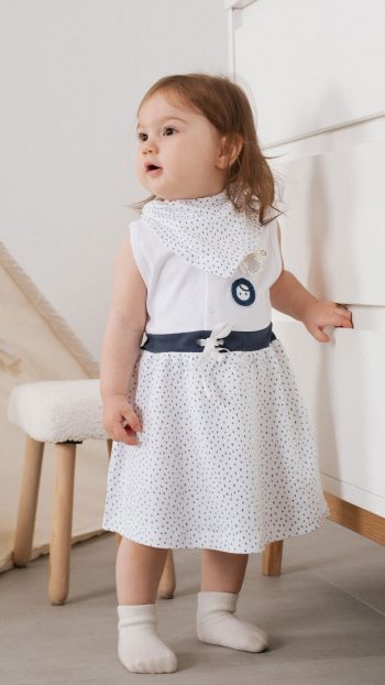 Organic Cotton Baby Dress and Headband Set with Raindrop Pattern