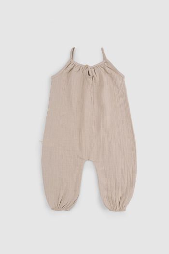 Organic Cotton Muslin Baby Beige Suspender Overall