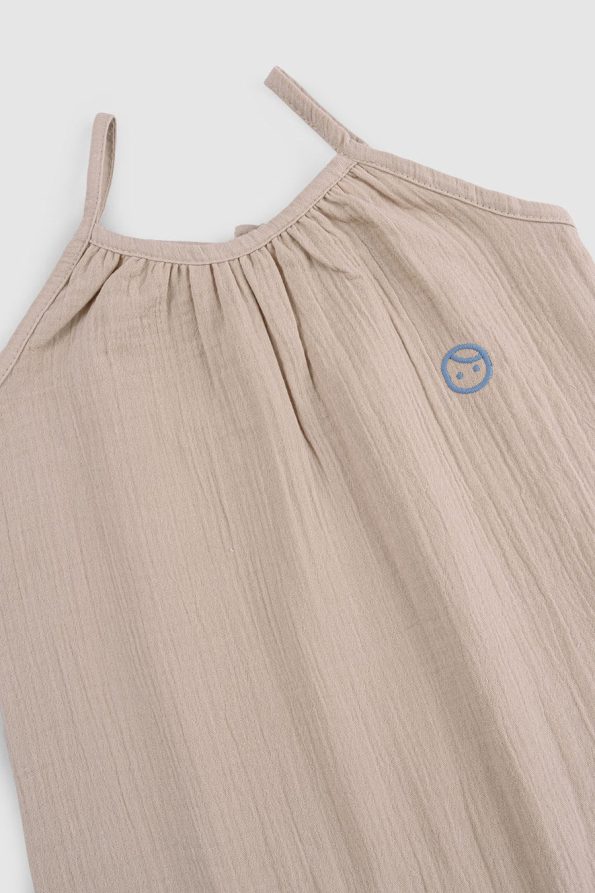 Organic Cotton Muslin Baby Beige Suspender Overall