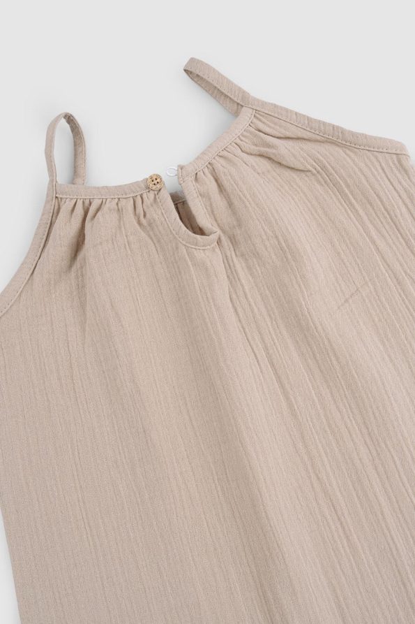 Organic Cotton Muslin Baby Beige Suspender Overall