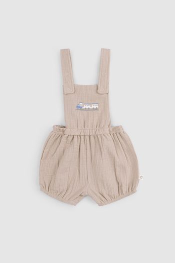 Organic Cotton Muslin Baby Beige Bloomer Short Dungaree