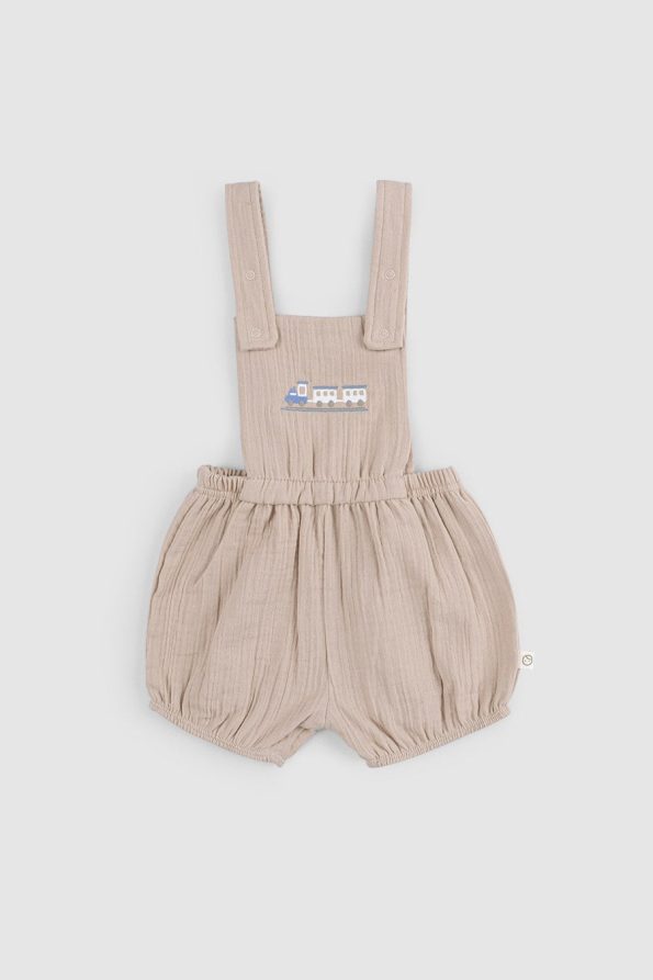 Organic Cotton Muslin Baby Beige Bloomer Short Dungaree