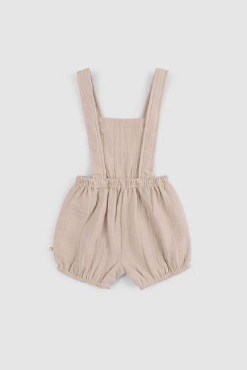 Organic Cotton Muslin Baby Beige Bloomer Short Dungaree