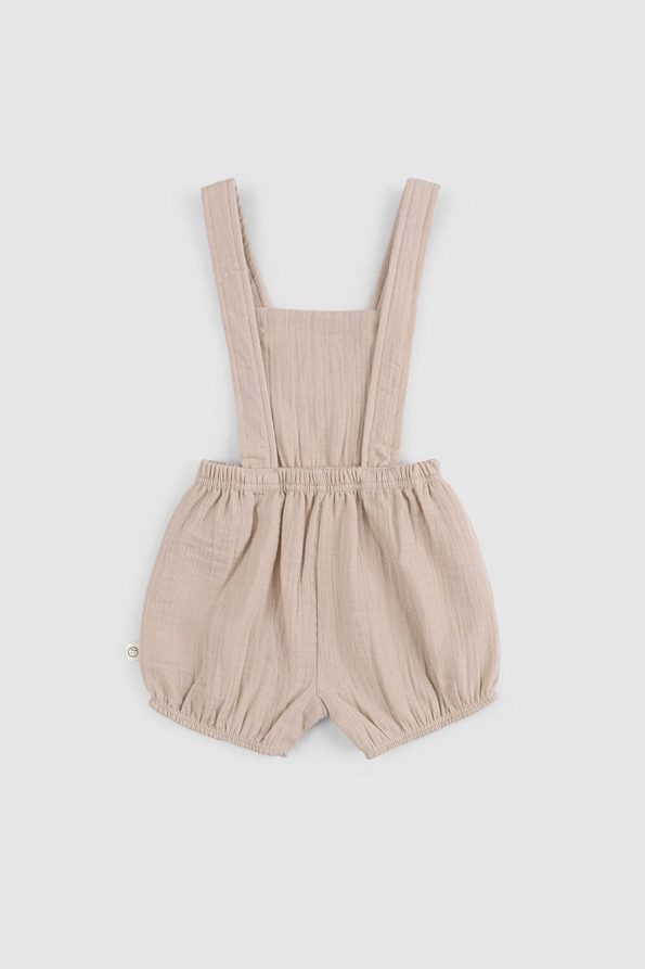 Organic Cotton Muslin Baby Beige Bloomer Short Dungaree