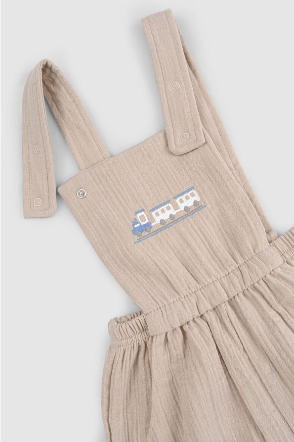 Organic Cotton Muslin Baby Beige Bloomer Short Dungaree