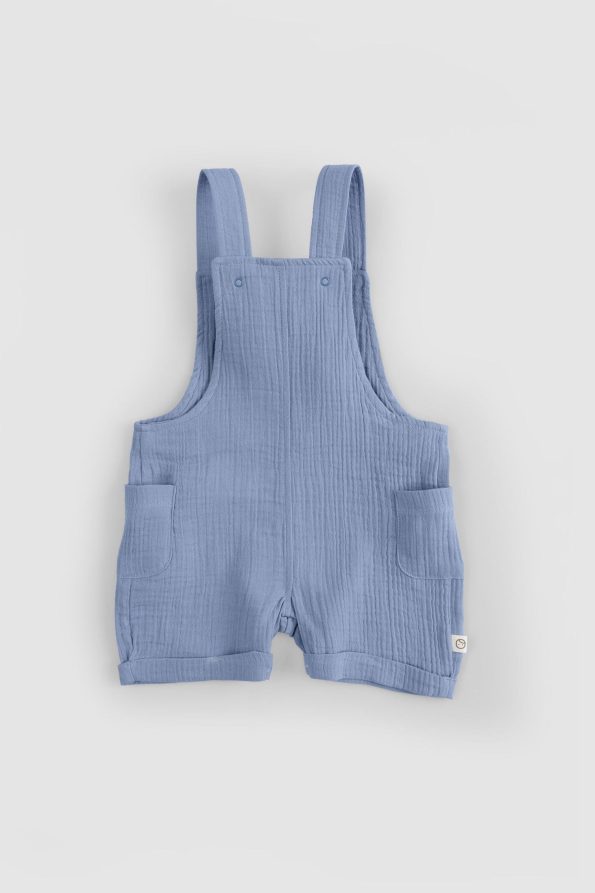 Organic Cotton Muslin Baby Blue Short Overalls