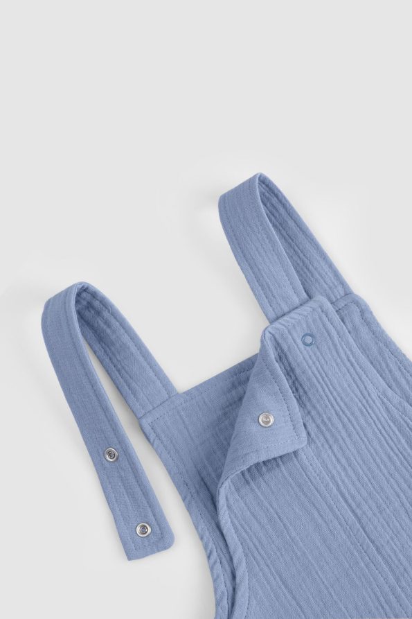 Organic Cotton Muslin Baby Blue Short Overalls
