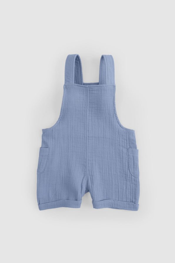 Organic Cotton Muslin Baby Blue Short Overalls