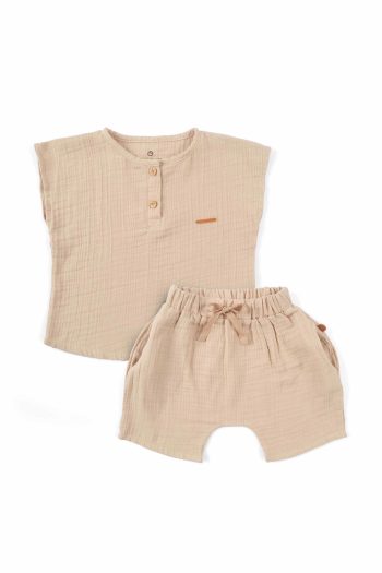 Organic Cotton Muslin Beige Baby Set
