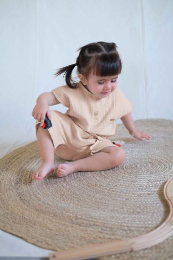 Organic Cotton Muslin Beige Baby Set