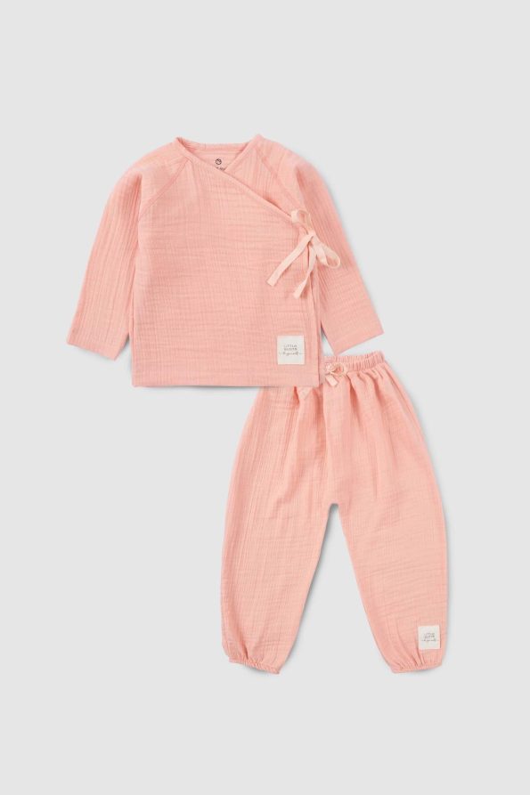 Organic Cotton Muslin Cross-over Baby Set Pink