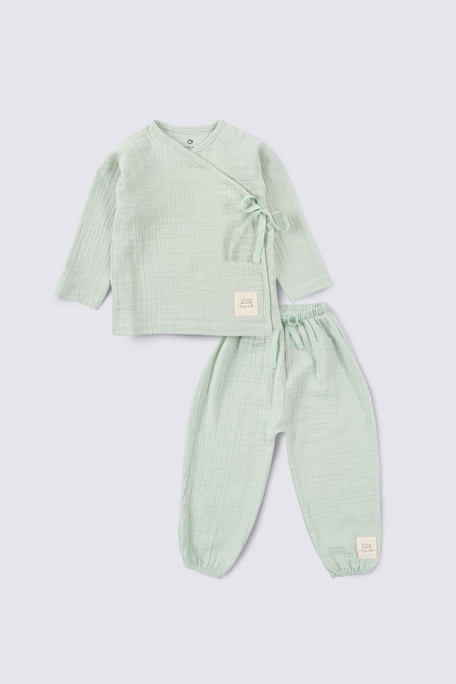 Organic Cotton Muslin Cross-Over Baby Set Green