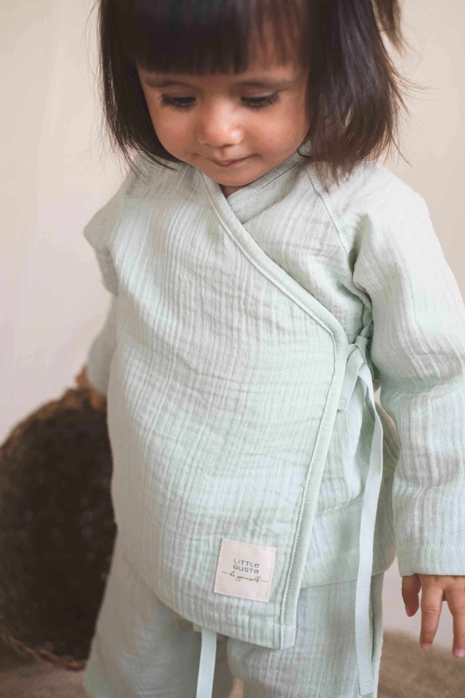 Organic Cotton Muslin Cross-Over Baby Set Green