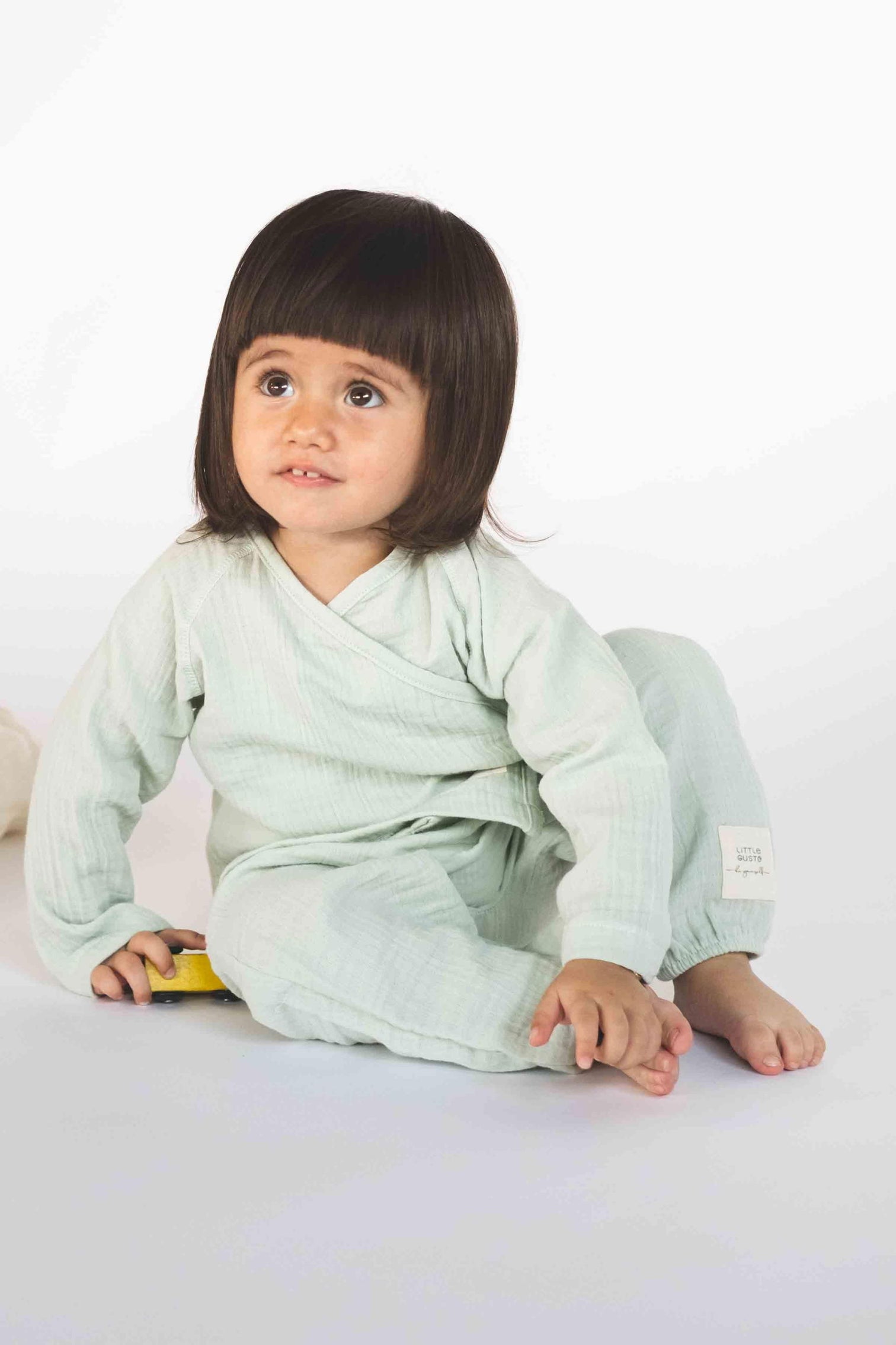 Organic Cotton Muslin Cross-Over Baby Set Green