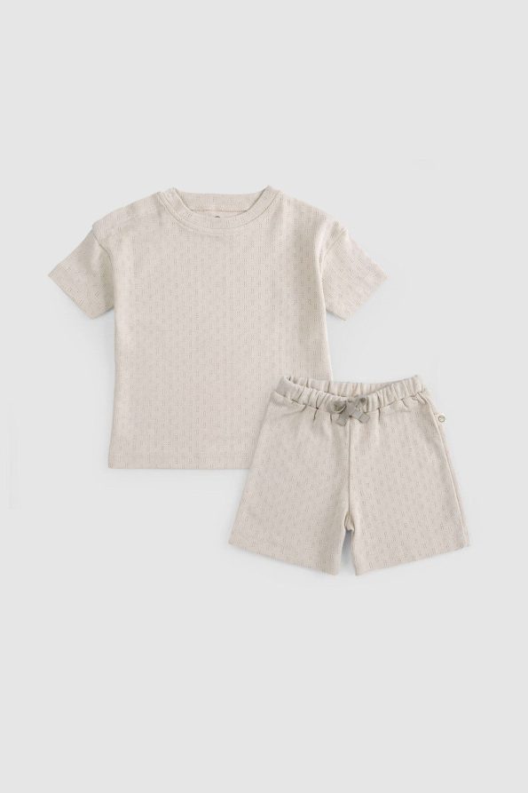 Organic Cotton Pointel Baby Beige Shorts Set