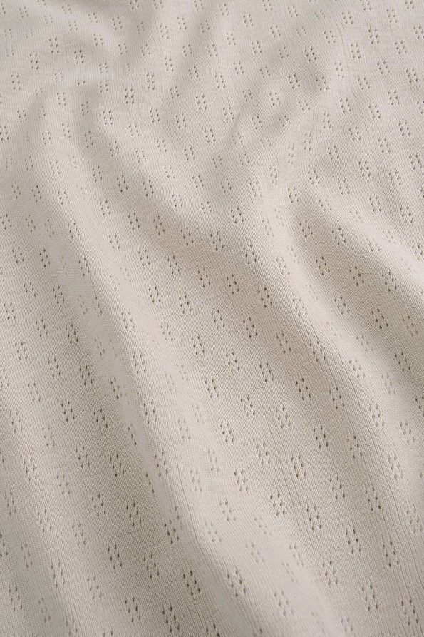 Organic Cotton Pointelle Long Sleeve Beige Cross Bodysuit