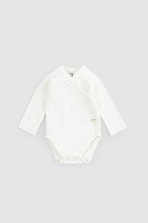Organic Cotton Pointelle Long Sleeve Off-White Wrap Bodysuit