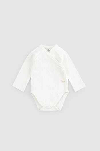 Organic Cotton Pointelle Long Sleeve Off-White Wrap Bodysuit