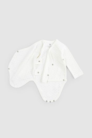 Organic Cotton Pointelle Long Sleeve Off-White Wrap Bodysuit