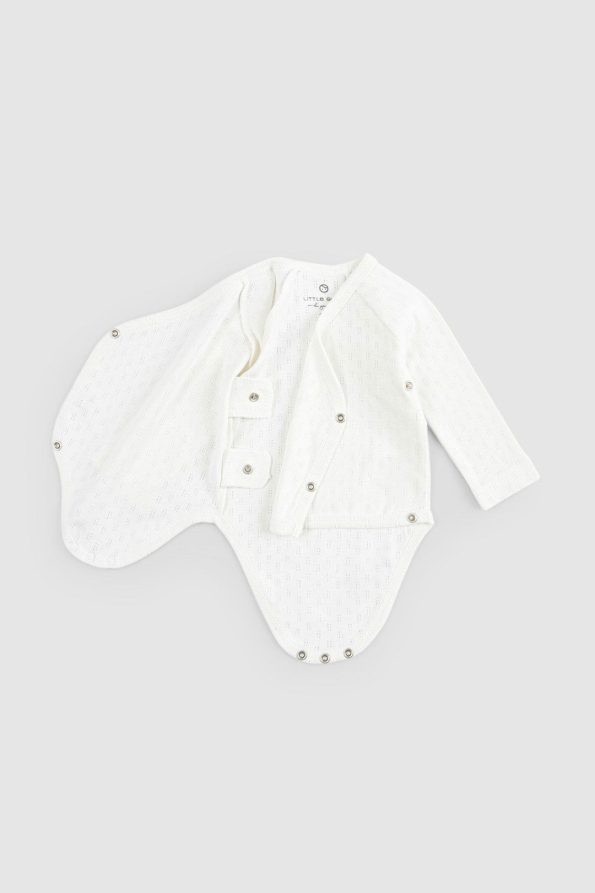 Organic Cotton Pointelle Long Sleeve Off-White Wrap Bodysuit