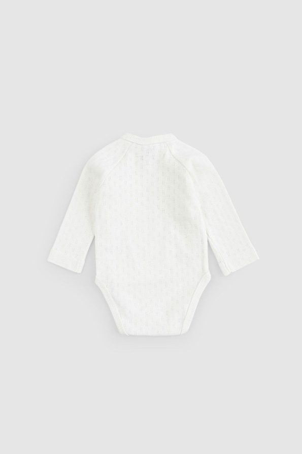 Organic Cotton Pointelle Long Sleeve Off-White Wrap Bodysuit