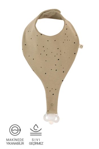 Organic Cotton Waterproof Cosmos Pattern Olive Bib with Pacifier Holder