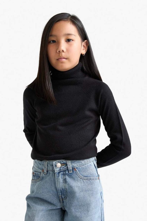 Girls' Fisherman Neck Knitted Sweater