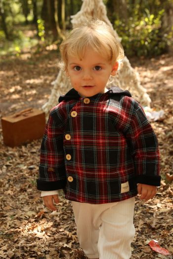 Diagonal Checkered Red & Black Baby Jacket
