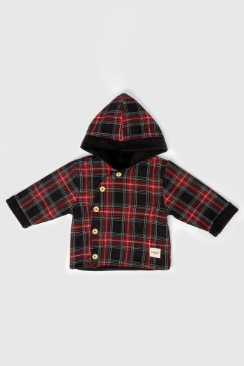 Diagonal Checkered Red & Black Baby Jacket