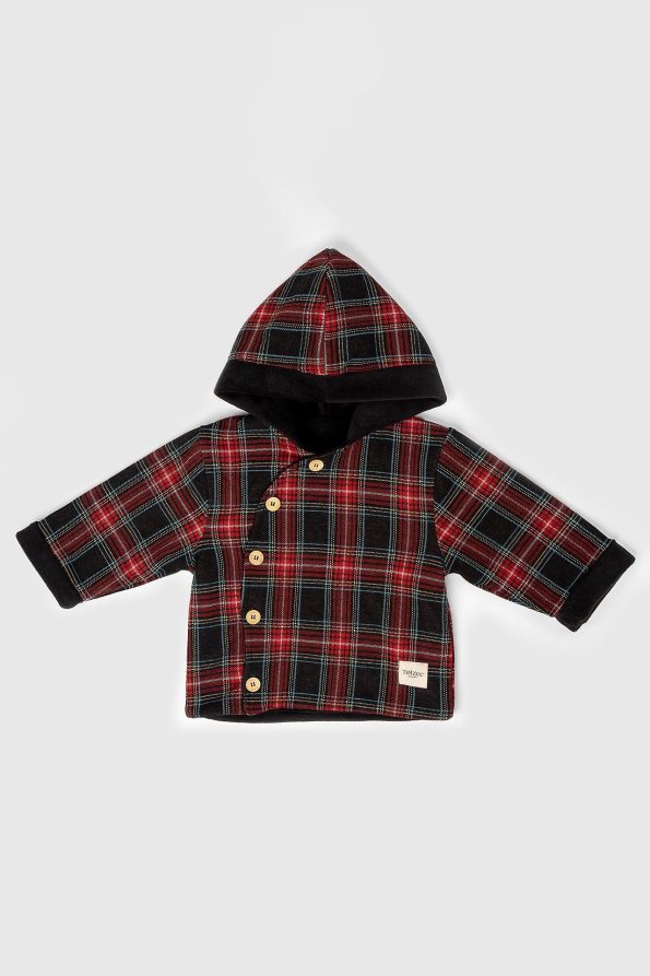 Diagonal Checkered Red & Black Baby Jacket