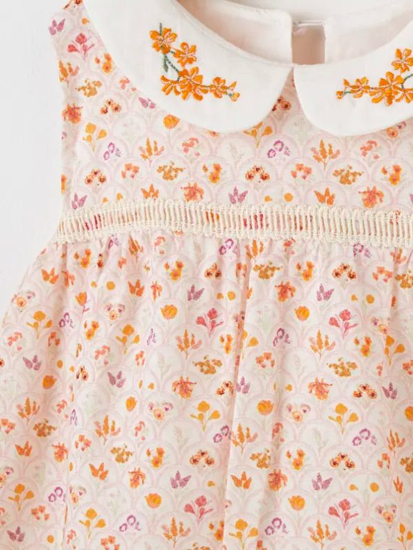 Bloomy Spring Patterned Orange Dress