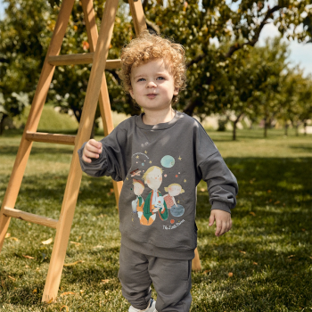 Little Prince Patterned Gray Cotton Sweatshirt Set